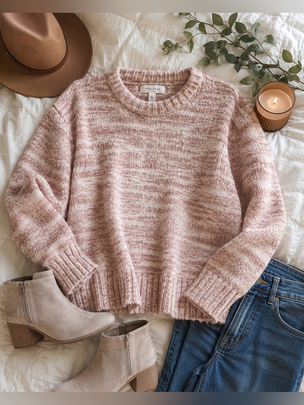 POPSUGAR Women’s XL Pink Marled Knit Sweater Soft Crewneck Pullover Cozy